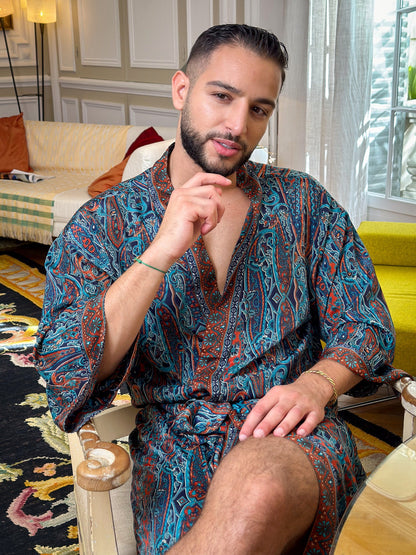Bohemian men's silk kimono, kimono for him, silk bathrobe, dressing gown, gift for him