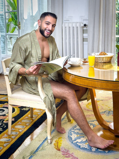 Bohemian men's silk kimono, kimono for him, silk bathrobe, dressing gown, gift for him
