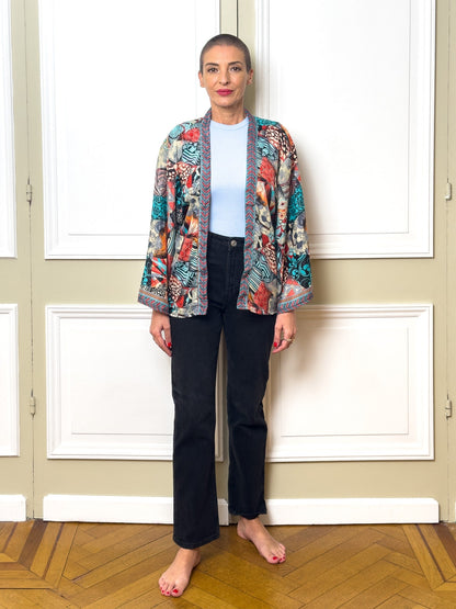 Veste kimono en soie, veste cardigan, kimono vintage, veste boho, cadeau de Noël, cadeau pour elle
