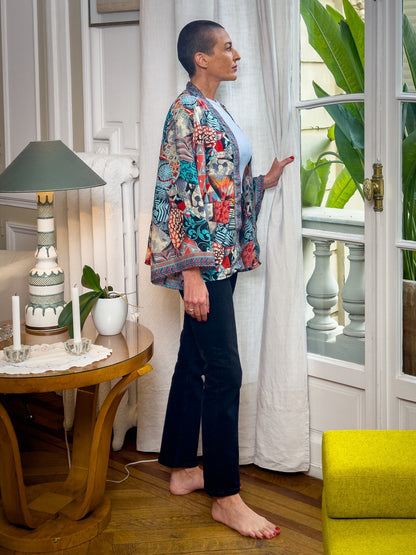 Veste kimono en soie, veste cardigan, kimono vintage, veste boho, cadeau de Noël, cadeau pour elle
