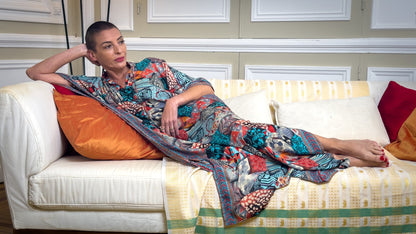 Oversize Silk Modern Kaftan Maxi Dress, Silk Dress, Loose Dress, Lounge Dress, Plus Size Dress, Christmas Gift