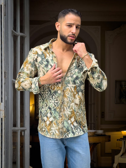 Vintage silk shirt, Long sleeve men's shirt, Boho chic shirt, Vintage retro shirt, Chic shirt for men