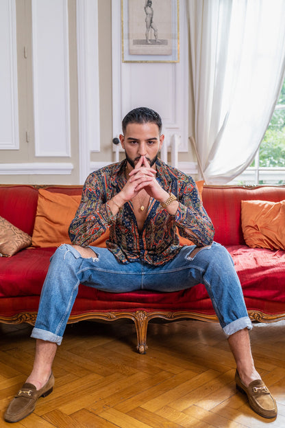 Vintage silk shirt, Long sleeve men's shirt, Boho chic shirt, Vintage retro shirt, Chic shirt for men
