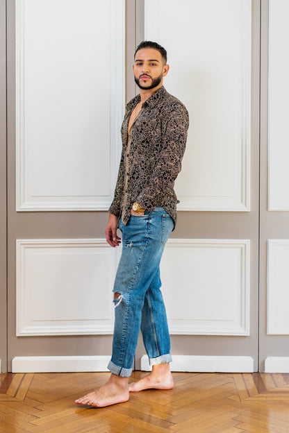 Vintage silk shirt, Long sleeve men's shirt, Boho chic shirt, Vintage retro shirt, Chic shirt for men