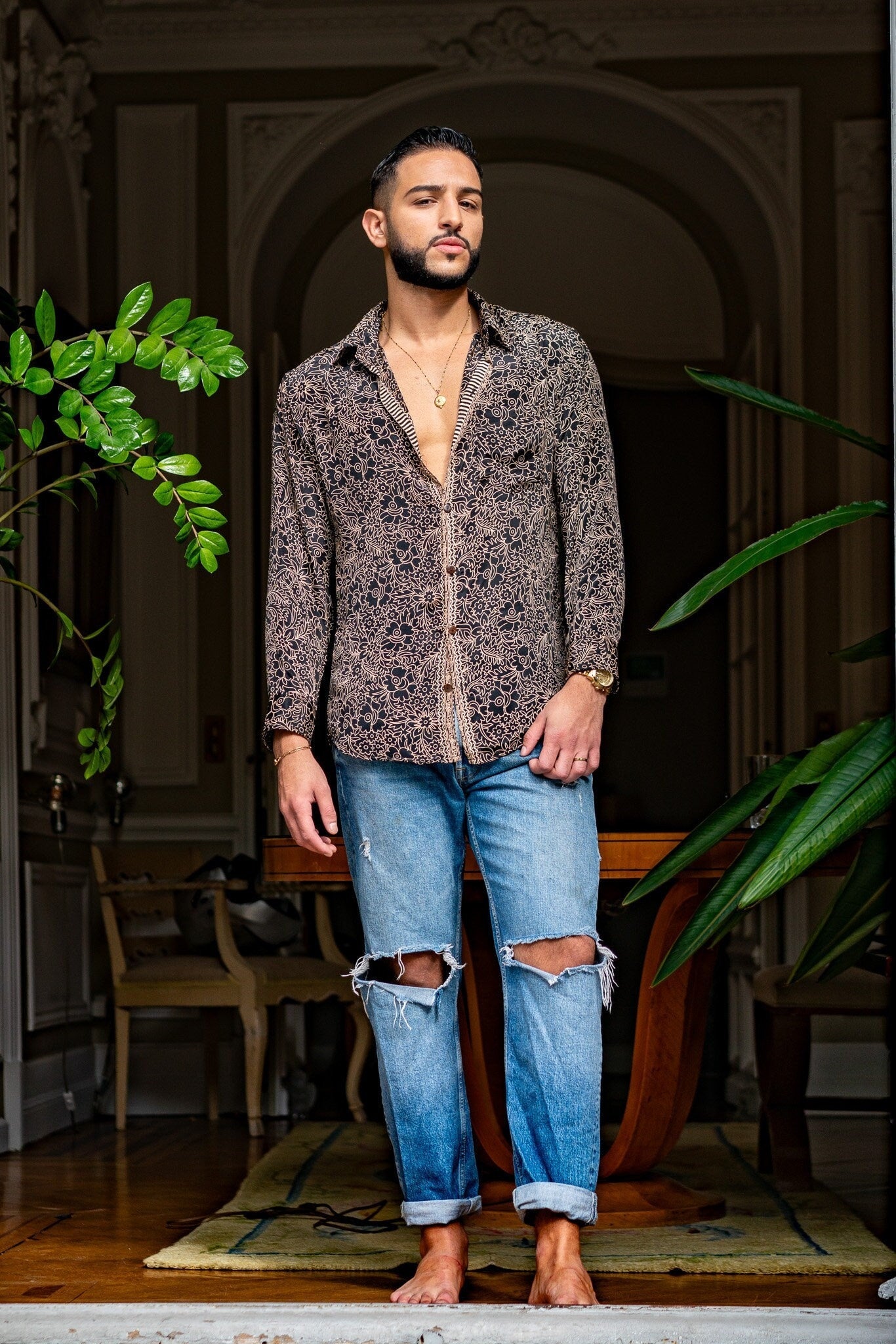 Vintage silk shirt, Long sleeve men's shirt, Boho chic shirt, Vintage retro shirt, Chic shirt for men