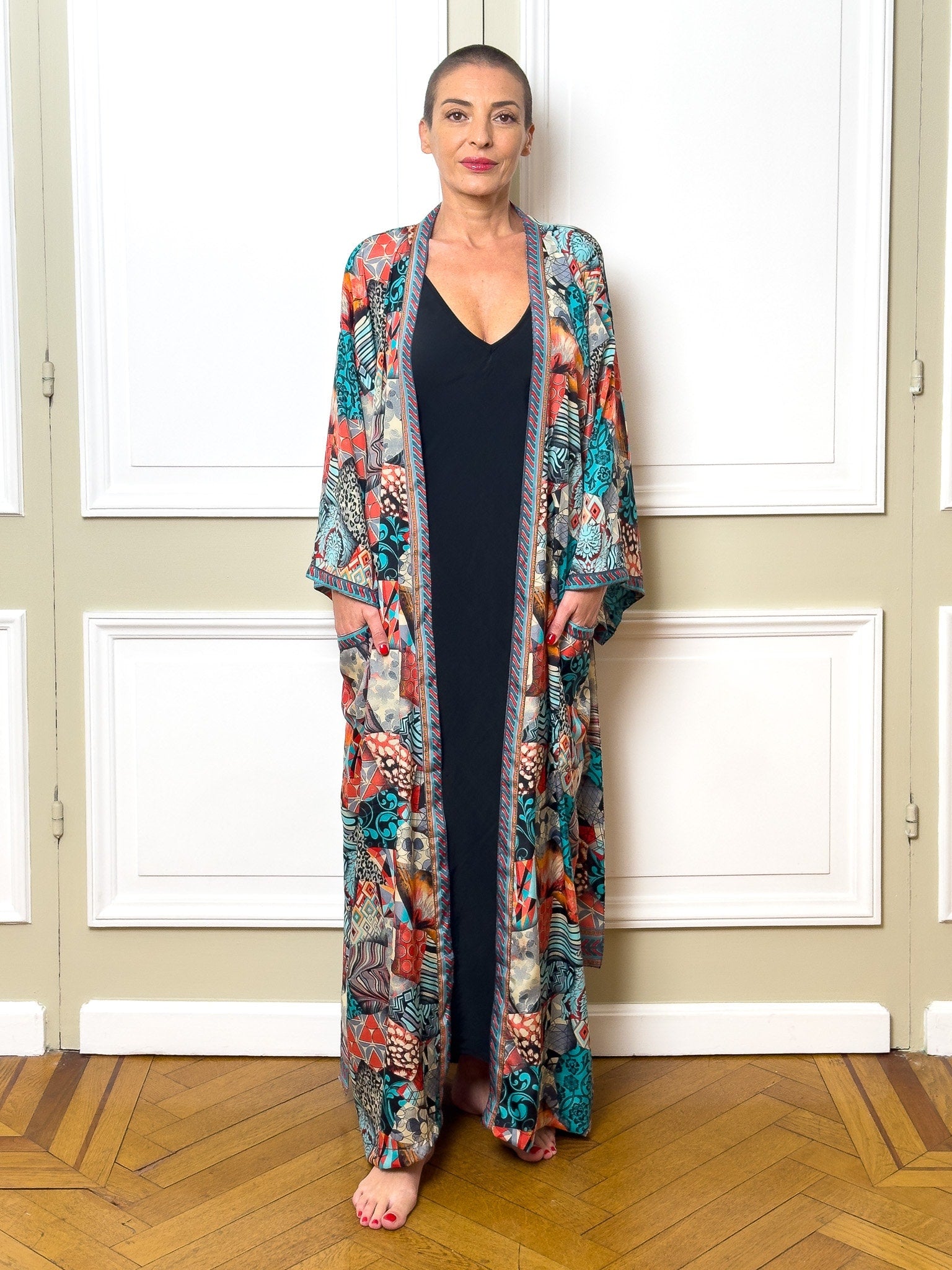 Long silk kimono, bohemian house dress, vintage kimono with belt, Christmas gift, gifts for her
