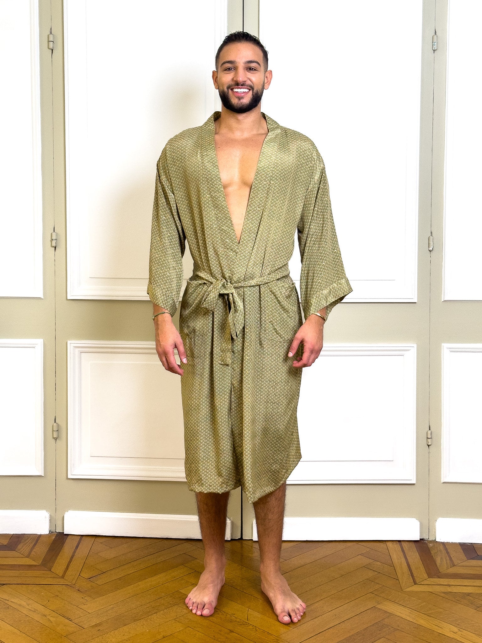 Bohemian men's silk kimono, kimono for him, silk bathrobe, dressing gown, gift for him