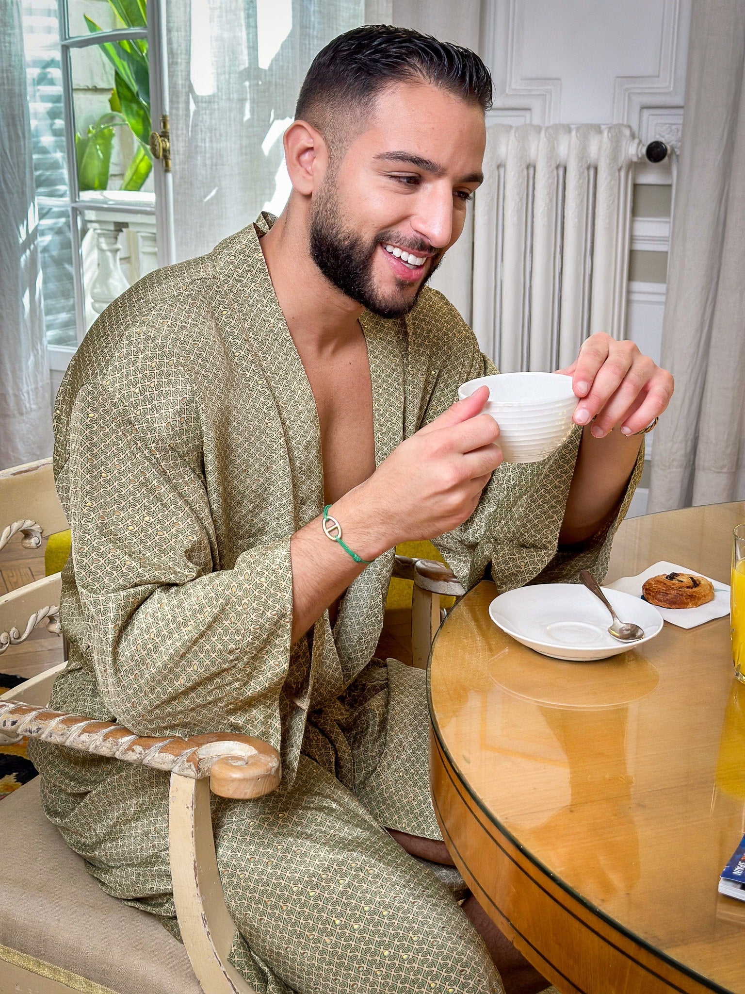 Bohemian men's silk kimono, kimono for him, silk bathrobe, dressing gown, gift for him
