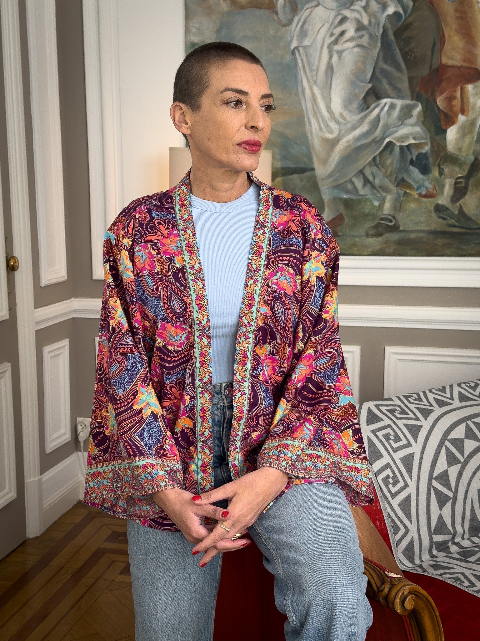 Silk kimono jacket, cardigan jacket, vintage kimono, bohemian jacket, christmas gift, gift for her