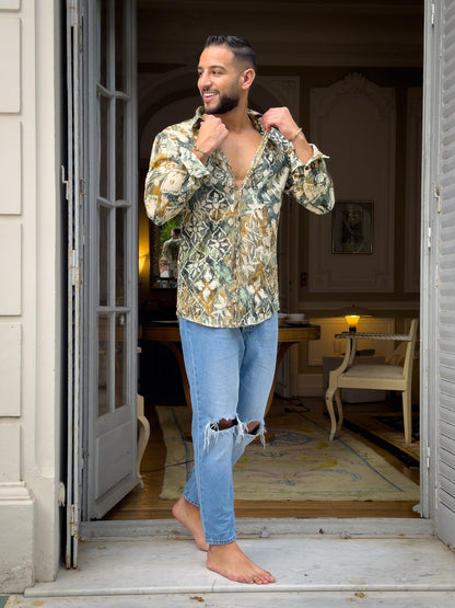 Vintage silk shirt, Long sleeve men's shirt, Boho chic shirt, Vintage retro shirt, Chic shirt for men