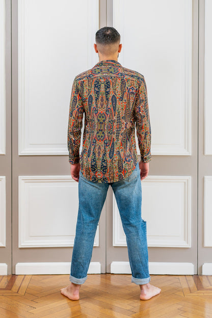 Vintage silk shirt, Long sleeve men's shirt, Boho chic shirt, Vintage retro shirt, Chic shirt for men