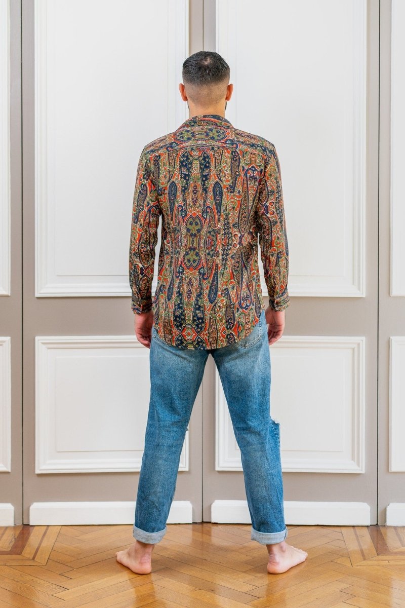 Vintage silk shirt, Long sleeve men's shirt, Boho chic shirt, Vintage retro shirt, Chic shirt for men