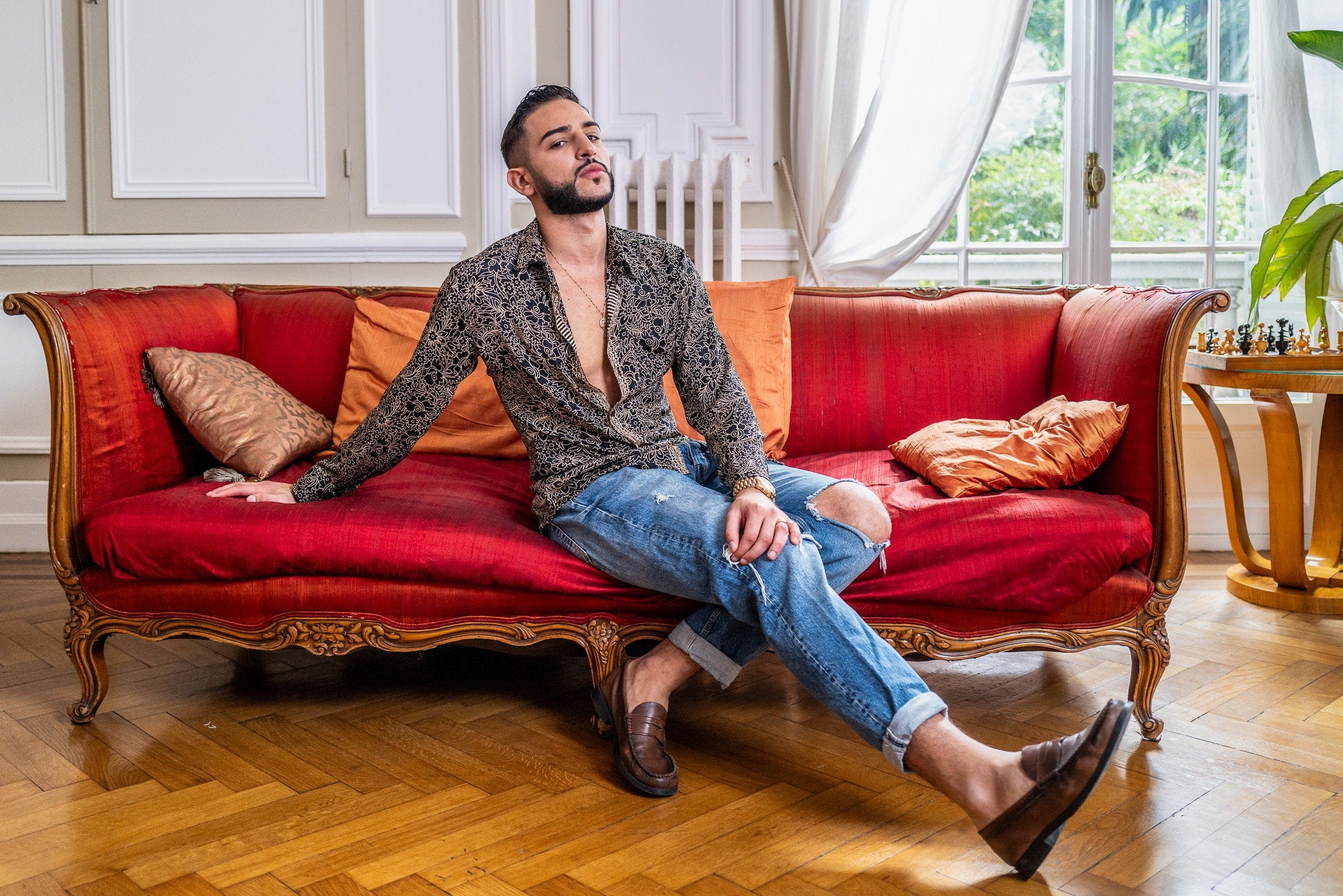 Vintage silk shirt, Long sleeve men's shirt, Boho chic shirt, Vintage retro shirt, Chic shirt for men