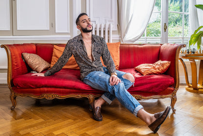 Vintage silk shirt, Long sleeve men's shirt, Boho chic shirt, Vintage retro shirt, Chic shirt for men
