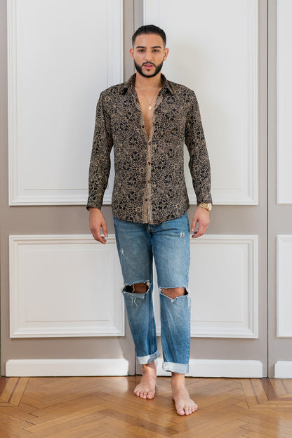 Vintage silk shirt, Long sleeve men's shirt, Boho chic shirt, Vintage retro shirt, Chic shirt for men