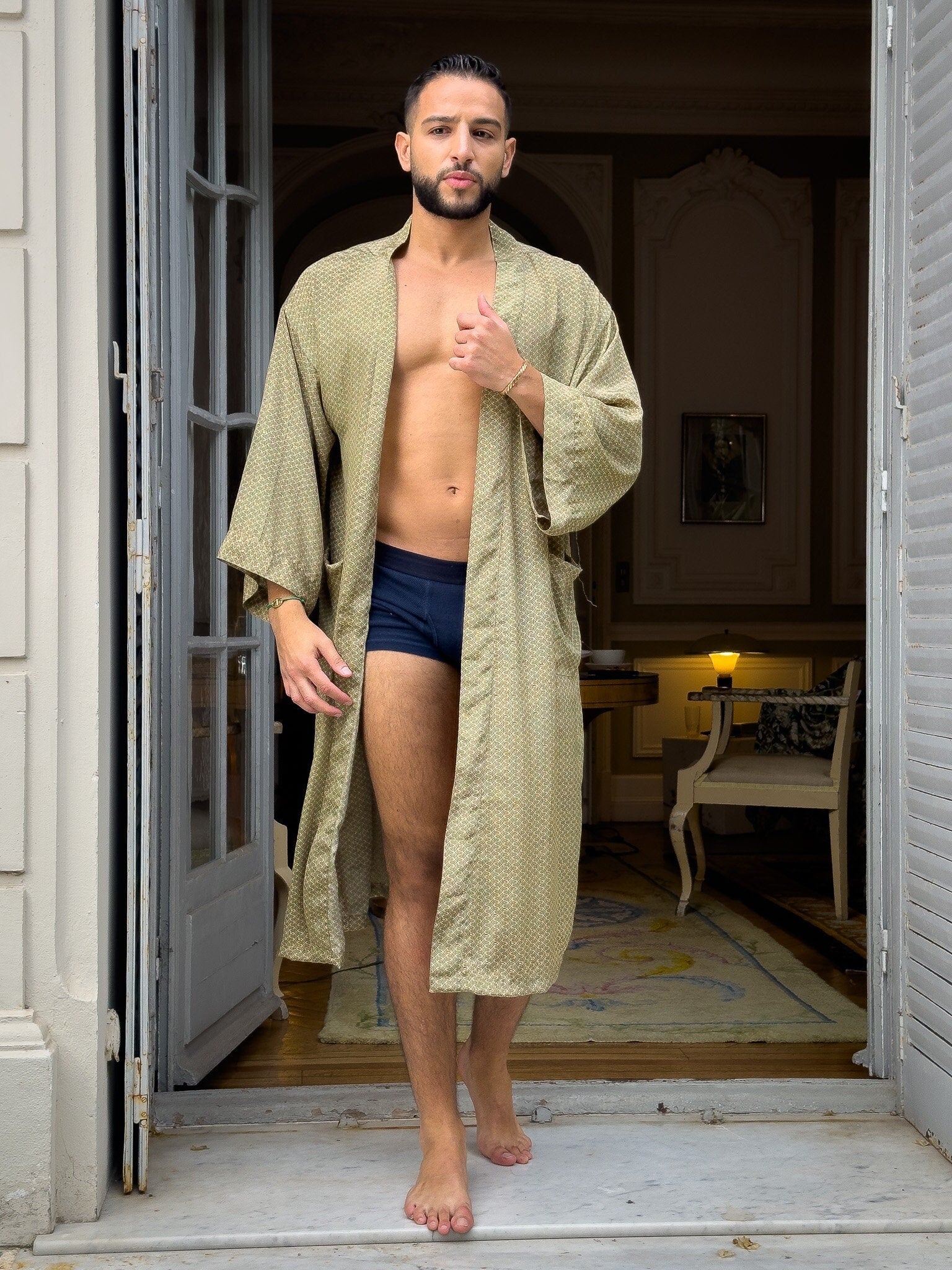 Bohemian men's silk kimono, kimono for him, silk bathrobe, dressing gown, gift for him