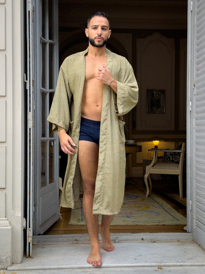 Bohemian men's silk kimono, kimono for him, silk bathrobe, dressing gown, gift for him